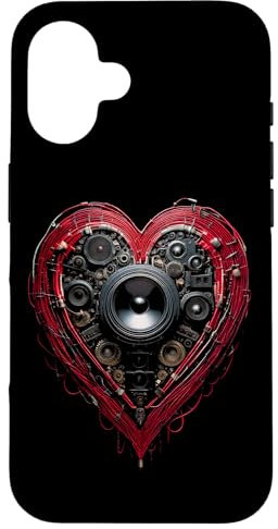 Hülle für iPhone 16 Valentine Lautsprecher & Bass Subwoofer Musik Herz Grafik