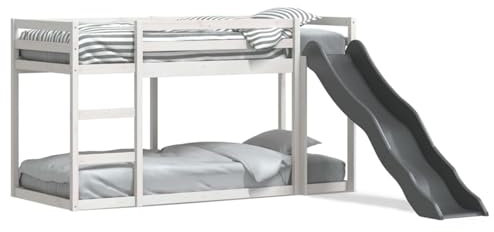 LAPOOH Bunk Bed with Slide and Ladder White 90x200 cm Solid Wood Pine,Bunk Bed Frame,Double/Single Bed,Bunk Bed-3284243