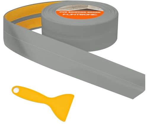 Flintronic Joint Salle de Bain, 5m*38mm (19+19mm) Bande Etancheite Autocollante, Ruban D'étanchéité Auto-Adhésif en PVC pour Baignoire, Salle de Bain, Cuisine, Anti-moisissure, Calfeutrage(Gris)