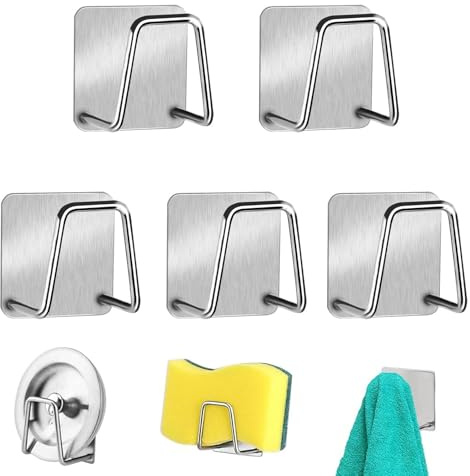 LTSVBO 5Pcs Stainless Steel Sponge Holder, Rustproof Dish Sponge Rack for Kitchen Sink, Quick Drying Rack for Kitchen Bathroom Storage