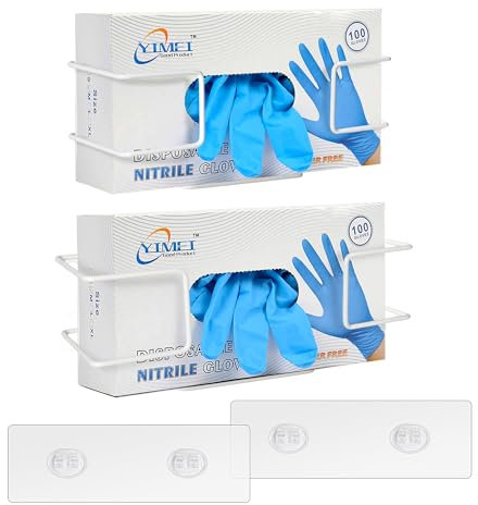 Alyoen 2 Stück Metall Handschuhhalter, Wandhalterung für Einmalhandschuhe, Handschuhspender Halter mit Montagezubehör, Geeignet für Latexhandschuhe, Einwegtaschentücher und Masken, Zwei Größen (Weiß)