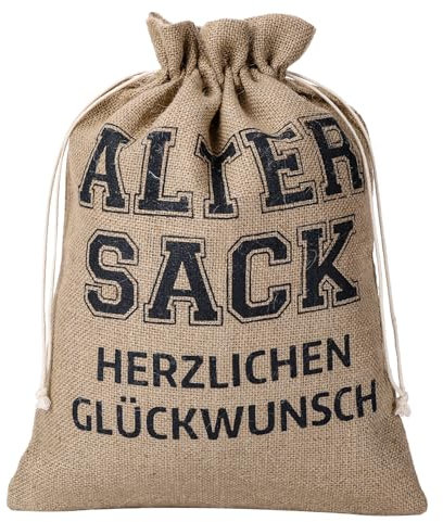 Geschenkbeutel Alter Sack Herzlichen Glückwunsch, Jutebeutel Geschenkverpackung Geschenke für Männer Geburtstag Jubiläum (40x30 cm)
