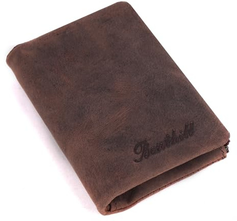 Benthill Kleiner Geldbeutel Leder | Mini Geldbörse Damen mit RFID Schutz | Portmonee mit 6 Kartenfächer | Mini-Börse aus Echtleder | Portemonnaie inkl. Geschenkbox, Farbe:Dark Brown (H)