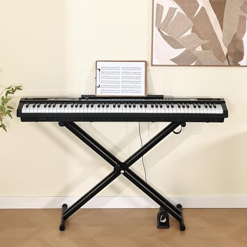JOINATRE 88 Key Piano Keyboard with Stand, Portable Digital Pianos for Beginners, Full-Size Semi Weighted Electronic Keyboards with Midi, Sustain Pedal, Carrying Bag,Black 51 * 16 * 7