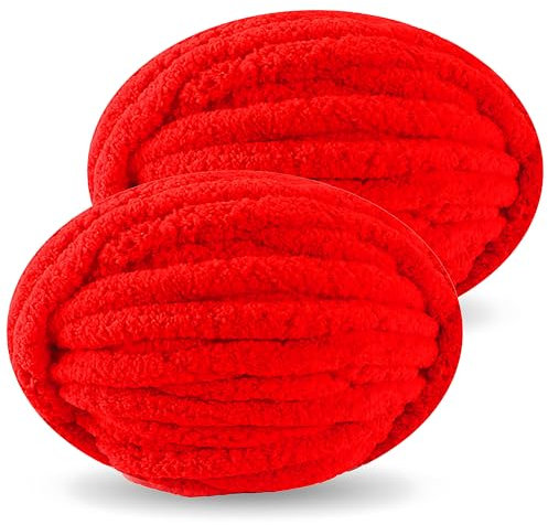 DISDADA Dicke Wolle zum Handstricken 2 StüCk 500g, Chunky Yarn Wolle zum HäKeln, Flauschig Weiche XXL wolle dick für Decke Sockenwolle Schal Mütze (Leuchtendes Rot)
