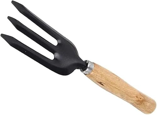 Garden Hand Fork For Gardening Heavy Duty Carbon Steel Head Weeding Fork 13 cm Tool With Easy Soft Grip 13 cm Ash Wooden Long Handle | 27cm Garden Hand Fork Never Bend Weeding Tool