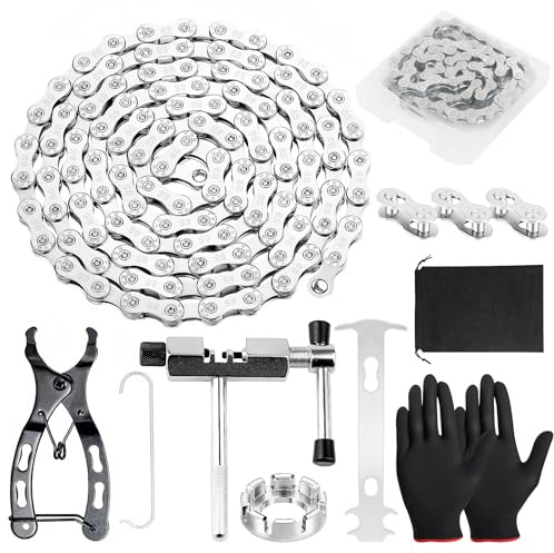 Seconero Bike Chain Tool Kit, 6/7/8 Speed Chain, 116 Links (1/2 x 3/32) | Bicycle Chain for Mountain/Road Cycling, Maintenance Tool Kit with Chain Breaker, Quick Links, Splitter, Hook, Wear Indicator