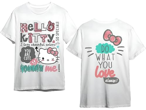 Maglietta Hello Kitty Bambina - T Shirt Bambina Bianca Ufficiale - T Shirt Ragazza con Stampa Colorata in Cotone Morbido - Gadget Hello Kitty Compleanno (IT, età, 5 Anni, 6 Anni, Regular, Bianco)