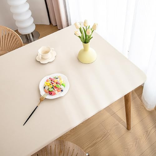 wasserdichte Rechteckige Tischdecken – Elastische Tischdecken Mit Gummiband – Polyester Material – Gartentischdecke Für Picknick, Camping Und Partys (Beige,80x140cm)