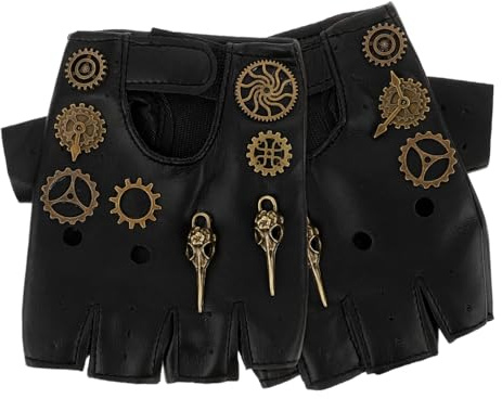 Milisten Steampunk Handschuhe 1 Paar Schwarze PU Halbfingerhandschuhe | Bequeme Passform Zinklegierung, für Damen und Herren Details, Punk Stil für Rockauftritte und Cosplay