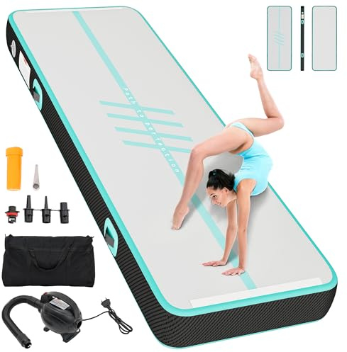 TAUS 3M Air Matte Track,Tumbling Matte Aktualisiert Kohlefaser Pfadstil mit Luftpumpe 10cm Hoch Tumbling Matte,Aufblasbar Gymnastikmatte Turnmatte für Training/Tumbling/Yoga/Fitness