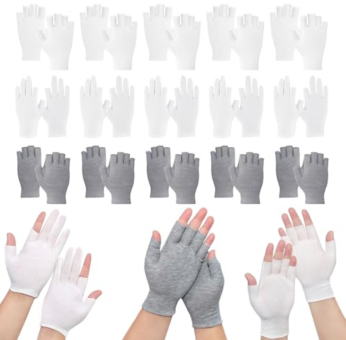 QingWing 15 Pares Guantes Algodón Finos Medio Dedo Blanco y Gris