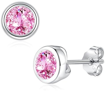 Zolkamery Ohrstecker Silber 925, 925 Sterling Silber Rund/Stern/Schleife/Herz Stecker Ohrringe für Mädchen, Klein Hypoallergen Kinderohrringe mit Weiß Rosa Lila Zirkonia,10mm Süß Kinderschmuck