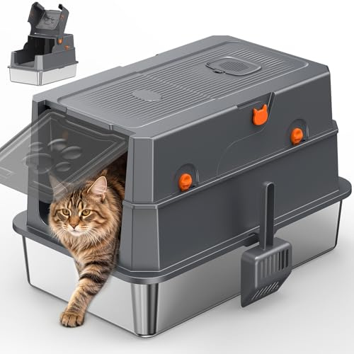 Poncotsen XXL Stainless Steel Cat Litter Box, Deep Grey