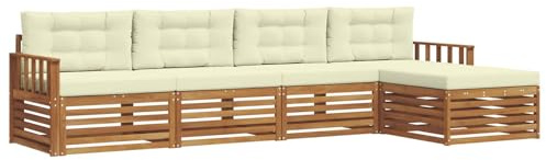 vidaXL Outdoor-Sofagarnitur mit Kissen 5 pcs Natur und Creme, Gartenlounge, Moderne Outdoor-Sofa, gemütliche Sitzgruppe, langlebige Terrasse für entspannte Stunden