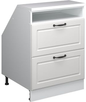 Vicco Küchenschrank für Dachschrägen R-Line, Weiß Landhaus, 60 cm mit 2 Schubladen, Schrankkorpus 60 cm Tiefe, zur freien Kombination innerhalb modularer Küchensysteme