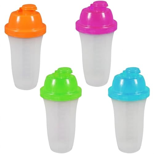 Set 4 Shaker Graduati 500ml per Caffè Freddo e Proteine con Filtro Miscelatore e Tappo a Chiusura Ermetica bottiglia dosatore Alta 20cm contenitore Granita frullati in Palestra in Viaggio