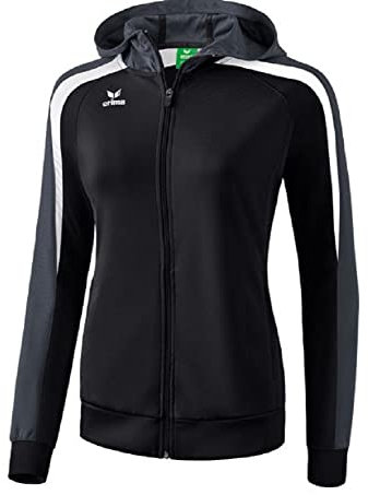 Erima Damen Liga Line 2.0 Trainingsjacke mit Kapuze, Schwarz/Weiß/Dunkelgrau, 48 EU