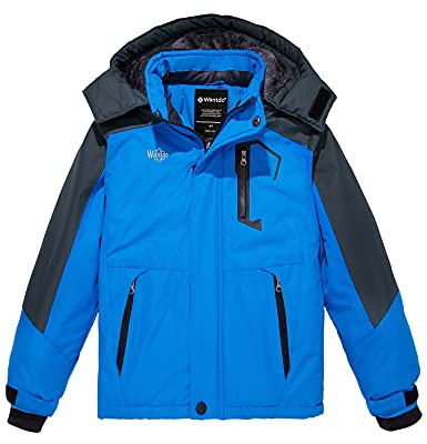 wantdo Boys' Winter Snow Coats Waterproof Skiing Jackets Removable Hood Blue Size 14 16