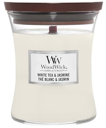 WoodWick Medium Hourglass Scented Candle | White Tea & Jasmine | with Crackling Wick | Burn Time: Up to 60 Hours | Gifts for Women
