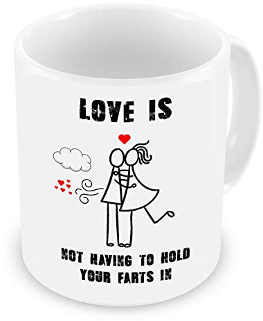 GrassVillage Funny Love Mug – Love is Not Having to Hold Your Farts in – Rude Gift for Partner, Husband, Wife, Boyfriend or Girlfriend – Valentine’s, Anniversary, Birthday – 11oz Ceramic Cup