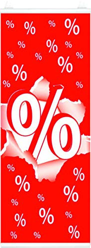Banner Plakate Langbahn für Sale und Rabattaktionen - 48 x 138 cm für Schaufenster und Wände - auch mit Klemmschiene zum Aufhängen (Prozentzeichen 2, Mit Klemmschiene)