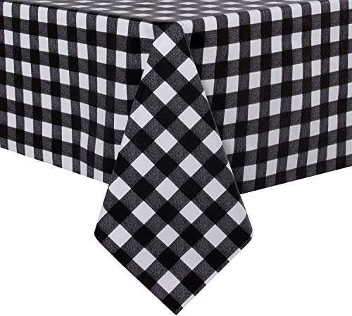 sancua Nappe rectangulaire en Vinyle à Carreaux 100% imperméable, résistante à l'huile et aux déversements, Facile à Nettoyer, pour Table à Manger, Buffet, fêtes, Noir et Blanc, 137 x 198 cm