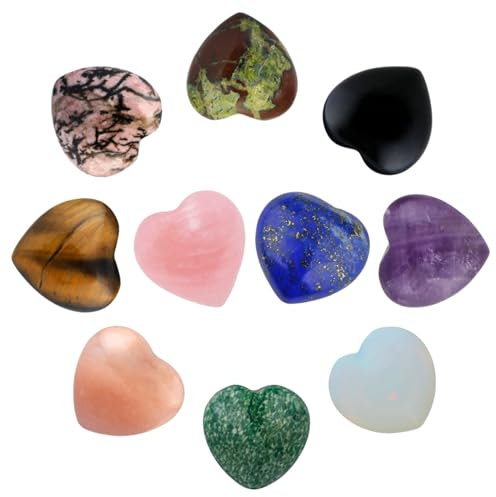 Nupuyai 10 Stück Herzsteine Kleine Edelsteine Charka Steine Set Handschmeichler Herz Heilsteine Kristalle Herzform Glücksbringer für Schmuckherstellung Herz Deko