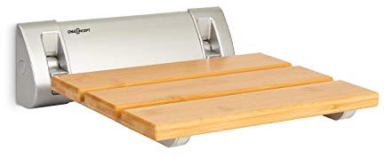 OneConcept Arielle Shower Seat - Folding Shower Seat, Bamboo Seat, Aluminium Suspension, Maximum User Weight: 160 kg, Safety Shower Seat, Includes Assembly Material, Easy Storage, Material: Wood