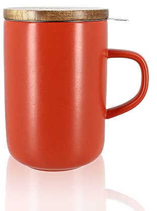 OGO LIVING – tisanière Juliet 475 ml – Idéale pour le thé et la tisane – Mug à thé en grès et couvercle en bois d’acacia - rouge paprika - 7912032