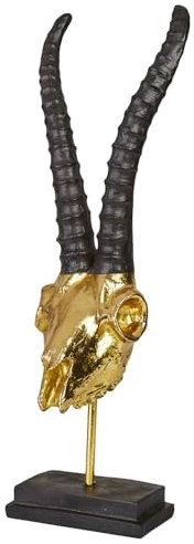 Hansmeier® Deko Skulptur Steinbock - Gold - Für Außen und Innen - 47 x 15 x 15 cm - Dekofigur - Moderne Dekorationsideen für Flur, Wohnzimmer, Garten