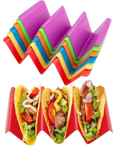 sukevitor Taco Holder Stands Set of 6, Colorful Taco Rack Holders, Premium Large Tacos Tray Plates Holds Up to 3 or 2 Tacos Each, Very Hard and Sturdy, Dishwasher & Microwave Safe