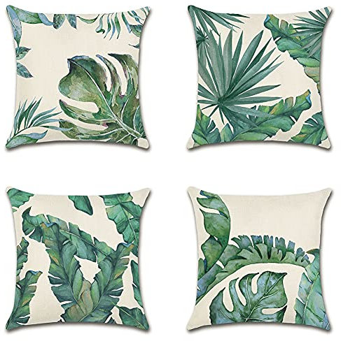 Artscope wasserdichte Kissenbezugen, 4 Stück Grün Tropische Pflanzen Kissenhülle Atmungsaktiv Kissen Fall für Outdoor Balkon Terrasse Patio Garten Bauernhaus Dekor 45 x 45cm