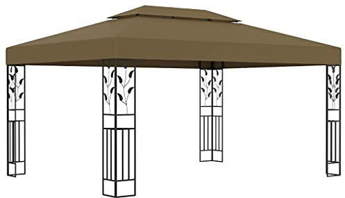 vidaXL Pavillon mit Doppeldach Gartenzelt Partyzelt Festzelt Gartenpavillon Bierzelt Garten Zelt Outdoor 3x4m Taupe 180g/m² Stahl Stoff