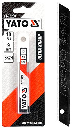 Yato Lot de 10 lames de cutter 9mm, Lames de rechange pour cutter, en acier SK2H ULTRA SHARP, recouvert d'un revêtement noir spécial garantissant un a