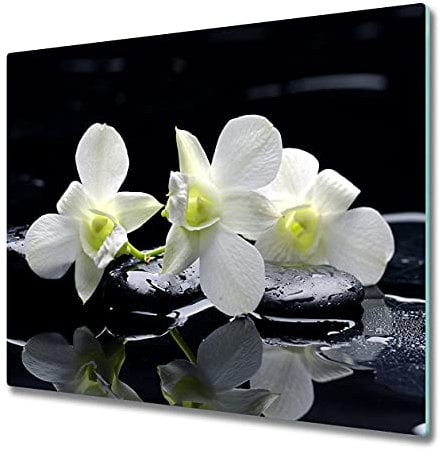 Tabla de Cortar Protector 60x52 cm de Vidrio Templado Resistente Decorativa Higienicas Placa de Corte Patas de Silicona Una Pieza Fina para Encimera de Cocina - Orquídea