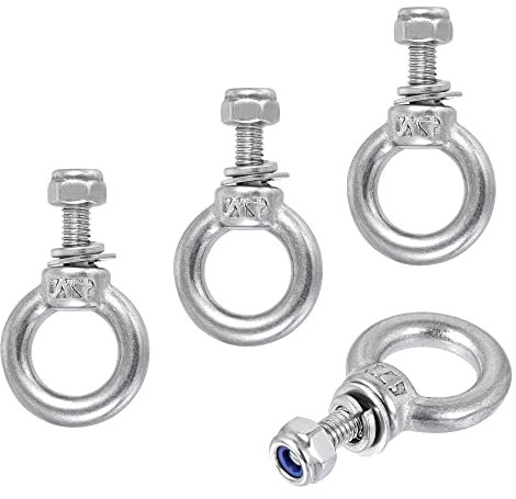 sourcing map 4 Sätze Ringschraube M4 x 11mm Außengewinde mit Sechskantschraube Mutter Dichtung Unterlegscheibe zum Aufhängen Edelstahl 304