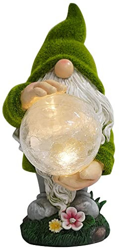 TIN DREAMS FACTORY | Nain Voyant avec Lumière Solaire – Figurine Décorative de Jardin en Résine – Nain avec Boule Lumineuse LED – Décoration Originale pour Jardin, Terrasse et Patio