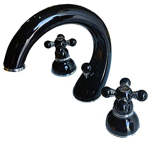 Nobili Gioielli Rubinetto Lavabo 3 Fori Nero con Rifinitura Argento Batteria Completa di Piletta