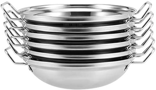 MUKCHAP 6 Pack 22cm Balti Serving Dishes, Indian Food Curry Serving Karahi Dishes, Stainless Steel Balti Bowl with Handle, Silver