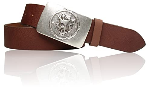 FRONHOFER Trachtengürtel Leder 4 cm mit Löwe Gürtelschnalle Antiksilber 8x5 cm Druckknopf Wechselschnalle Gürtel für Herren Lederhose und Jeans Made in Germany