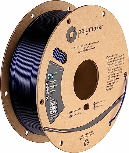 PolyLite PETG 1.75mm Translucent Blue 3D Printer Filament - 1kg Spool, Compatible with Most 3D Printers