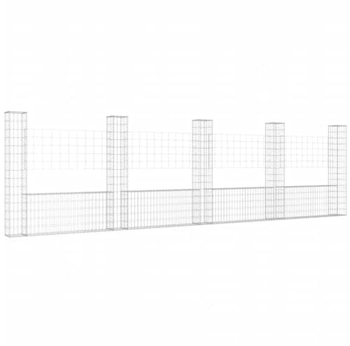 vidaXL Gabionenkorb U-Form mit 5 Säulen Gabione Gabionen Steinkorb Steingabionen Sichtschutz Drahtkorb Wand Mauer Drahtzaun Eisen 500x20x150cm