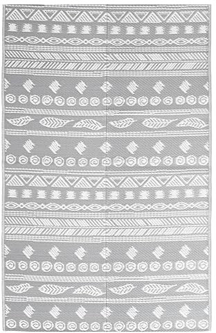 vidaXL Outdoor Teppich Doppellagiges Jacquard-Muster Balkon Terrasse Garten Außenteppich Balkonteppich Gartenteppich Terrassenteppich Grau 190x290cm PP