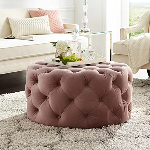 Robuster multifunktionaler Fußhocker für Zuhause, Schlafzimmer, Wohnheim, Wohnzimmer, Ottomane, runder getufteter Samt, gepolsterter runder Fußhocker-Grün 70 x 70 x 40 cm (28 x 28 x 16 Zoll) (Rosa a