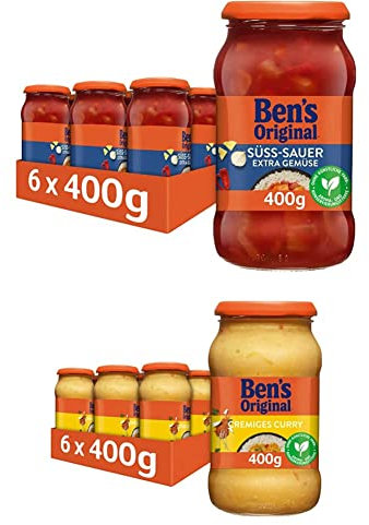Ben's Original Sauce - Multipack - Süß-Sauer extra Gemüse (6 x 400g) I Cremiges Curry (6 x 400g), 12 Gläser (2 x 6 x 400g)