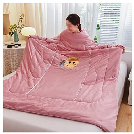 Wearable quilts with sleeves Wearable Lounge Blanket With Sleeves, Comfortable 2-in-1 Plush TV Portable Blanket, Sofa Blanket Winter Nap Office Car Room Pillow For Adults(4)