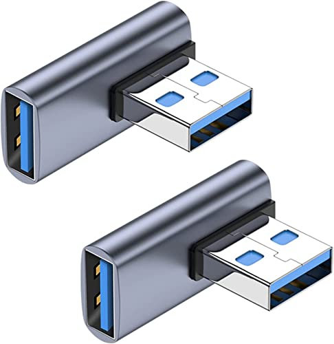 90 Grad USB 3.1 Adapter, 2 Stück, linker Winkel, USB A Stecker auf Buchse, OTG Adapter Konverterverlängerung für PC, Laptop, USB-A-Ladegerät, Powerbank und mehr