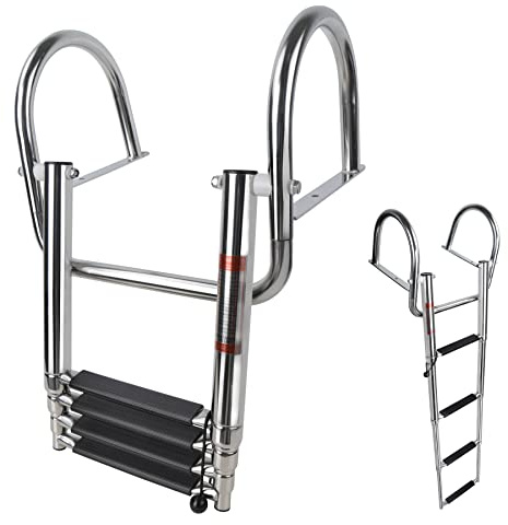 Échelle de bateau à 4 marches télescopiques robustes avec marches larges, échelle de natation pliable, échelle de quai avec garde-corps