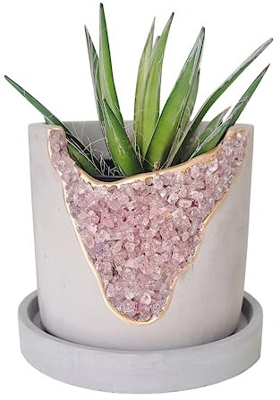 10,2 cm Kristall-Blumentopf mit Untersetzer – Zement-Geoden-Pflanzgefäß – Betontopf für Pflanzen – Sukkulentententopf für den Innenbereich – einzigartiger Luftpflanzenhalter – Kerzenhalter – kleine